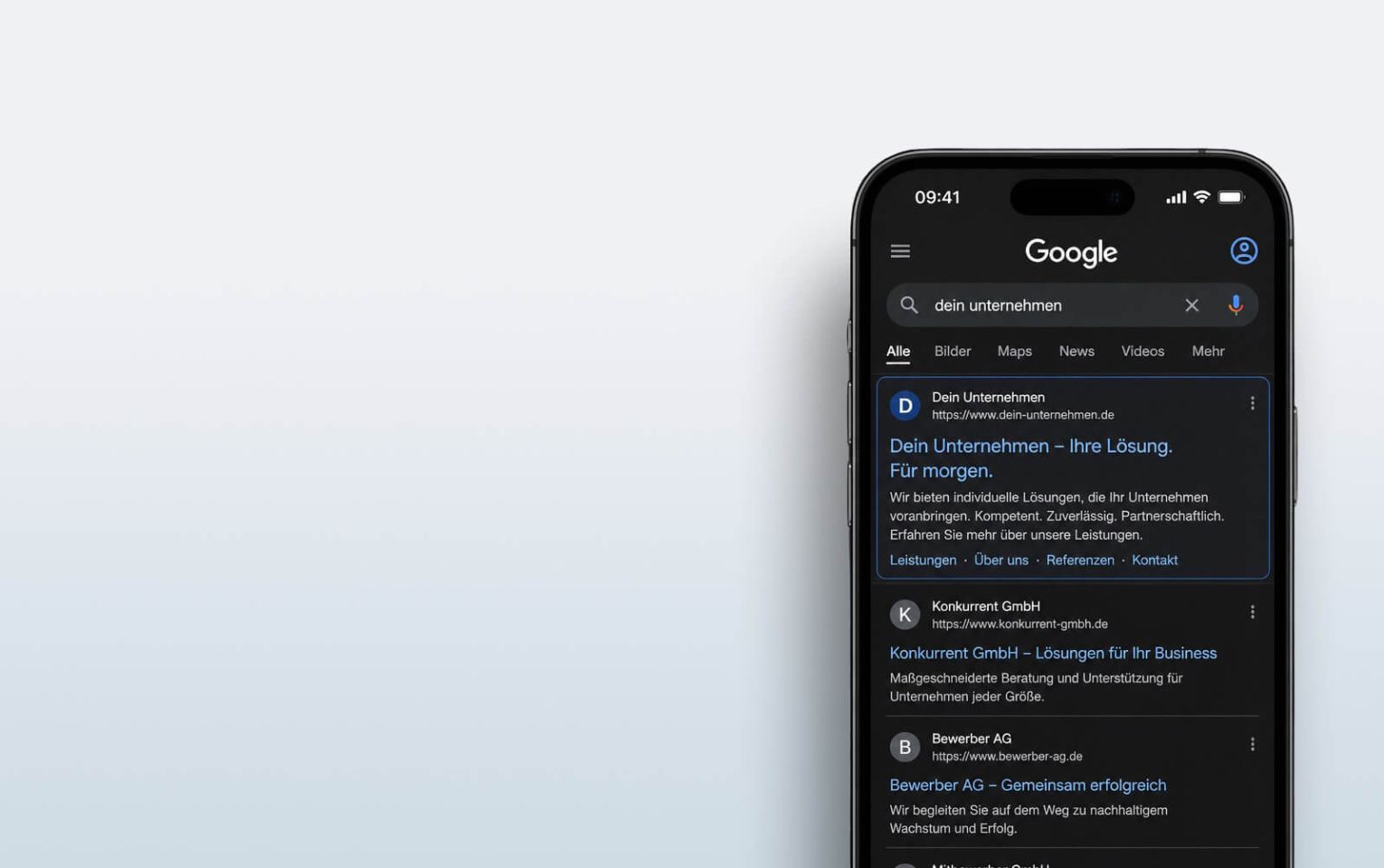 smartphone mit googlesuche seo und geo leistungen von 360 grad konzept experten